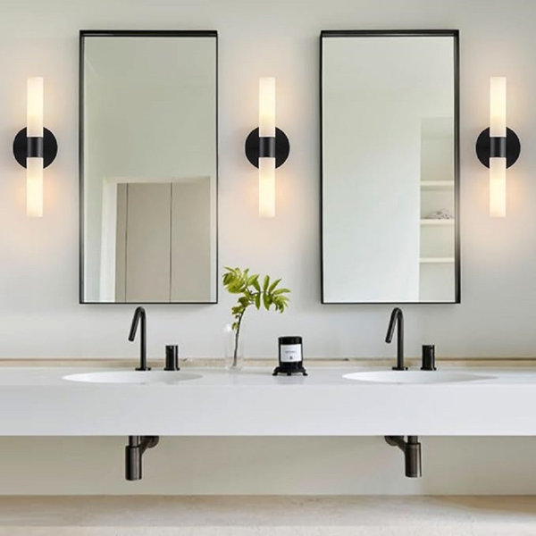 Ivy Bronx Wall Sconces Set Of Two Matte Black Bathroom Wall Sconce ...